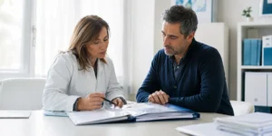 Persona revisando documentación para solicitar una incapacidad permanente por depresión