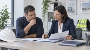 Persona trabajadora revisando un expediente de incapacidad permanente relacionado con los riesgos de su puesto.